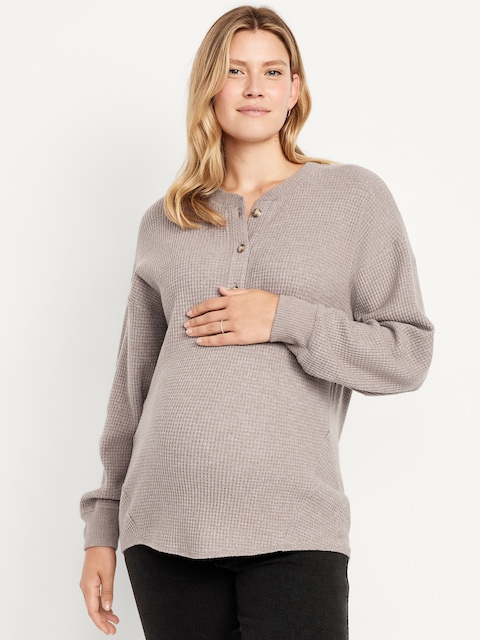 Maternity Oversized Waffle T-Shirt - Mushroom