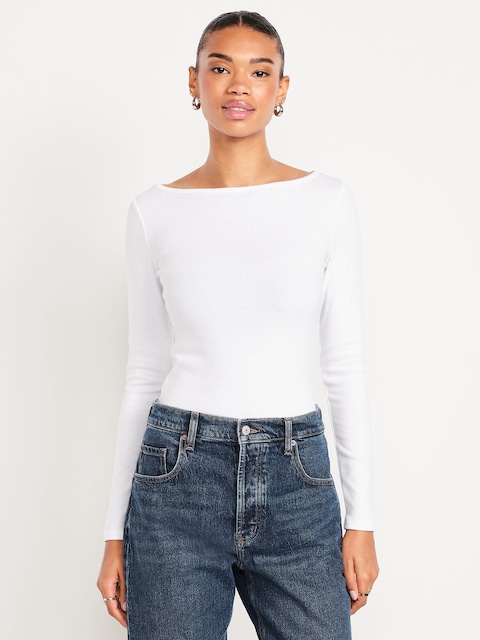Snug Long-Sleeve Boat-Neck T-Shirt