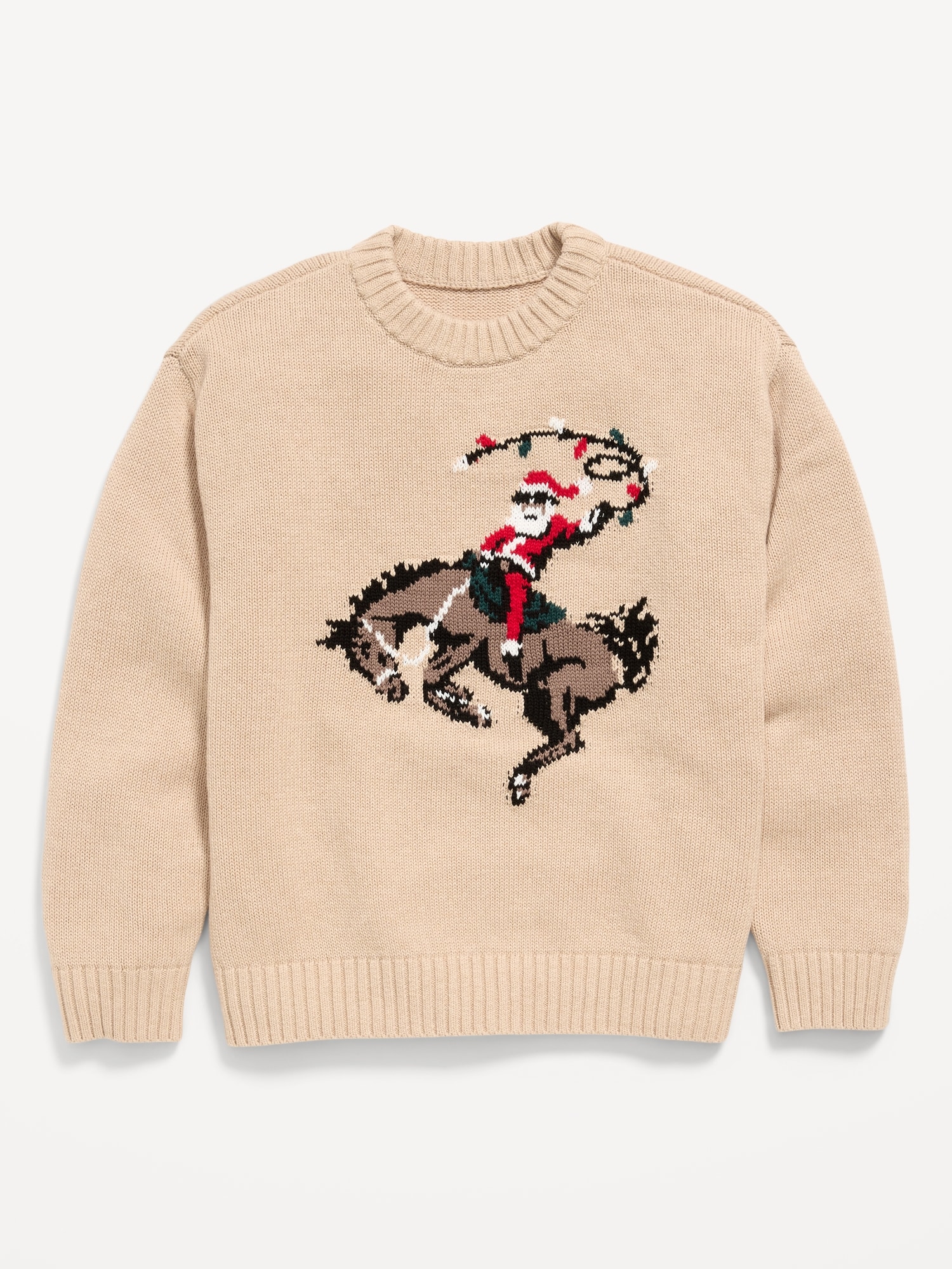 Oversized Crew-Neck Holiday Graphic Sweater for Boys