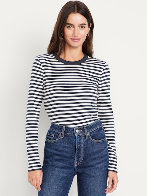 Snug Long-Sleeve Crew-Neck T-Shirt - Navy Stripe