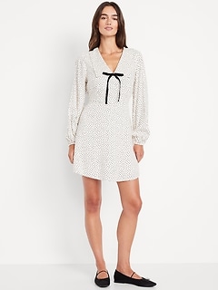 Fit & Flare Long-Sleeve Crepe Mini Dress