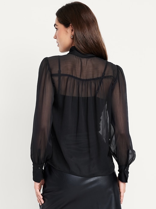 Image number 2 showing, Long-Sleeve Tie-Neck Chiffon Top