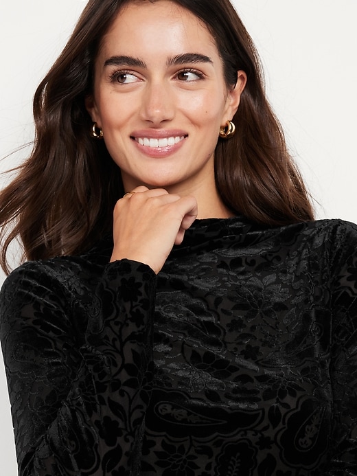 Image number 3 showing, Mock-Neck Long-Sleeve Velvet Top