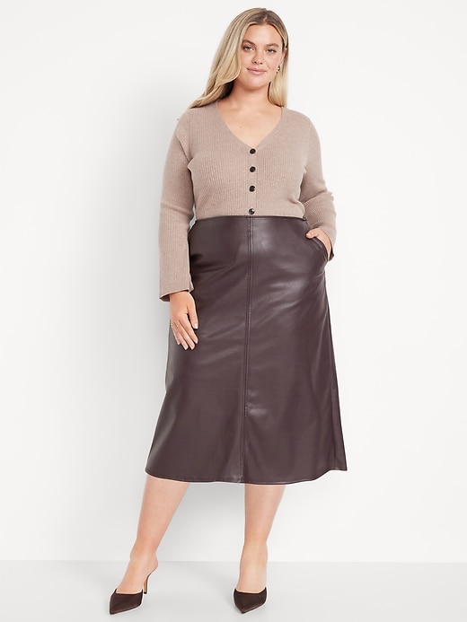 Image number 9 showing, High-Waisted Faux-Leather Midi Skirt