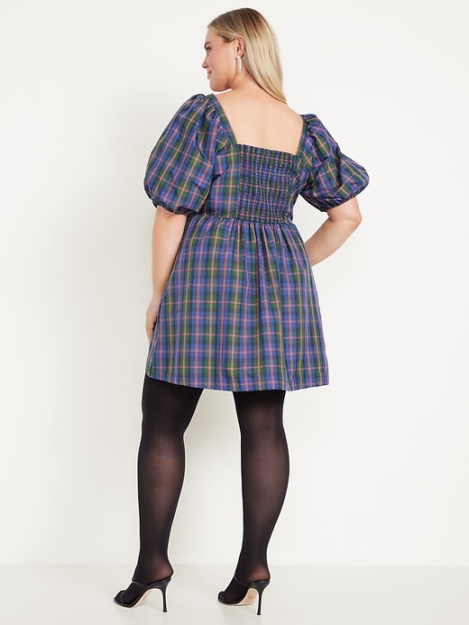 Image number 9 showing, Puff-Sleeve Plaid Fit & Flare Taffeta Mini Dress