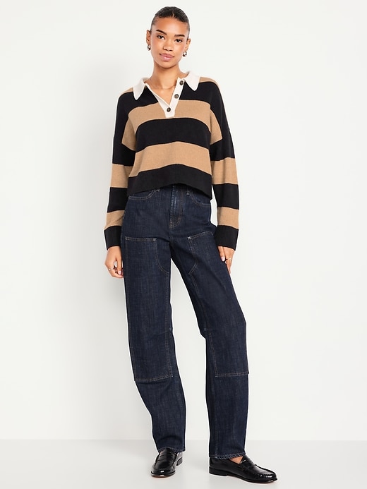 Image number 1 showing, High-Waisted Barrel Utility Jeans