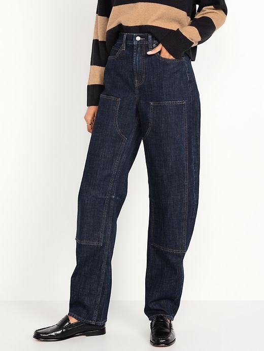 Image number 2 showing, High-Waisted Barrel Utility Jeans