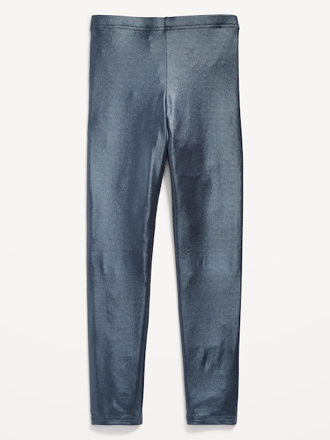 Shiny Foil Print Leggings for Girls - Darkest Hour