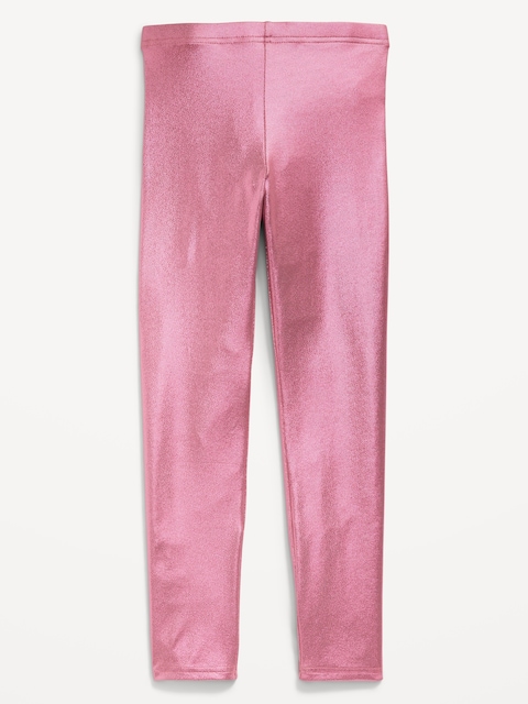 Shiny Foil Print Leggings for Girls - Rose Claret