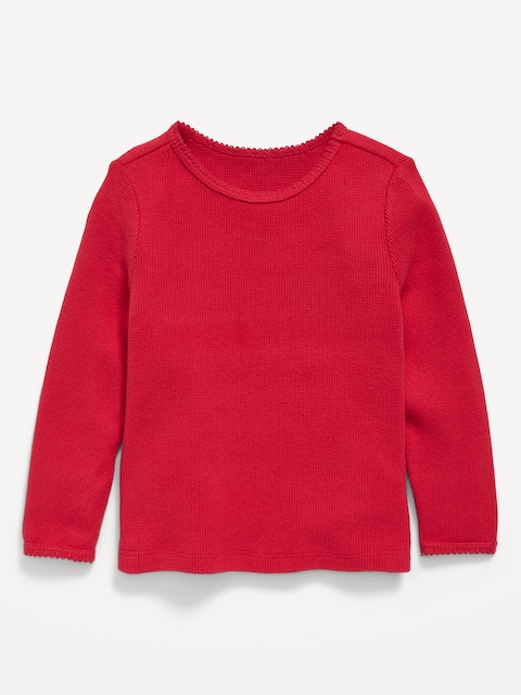 Cozy Long-Sleeve Waffle-Knit T-Shirt for Toddler Girls - Roma Red
