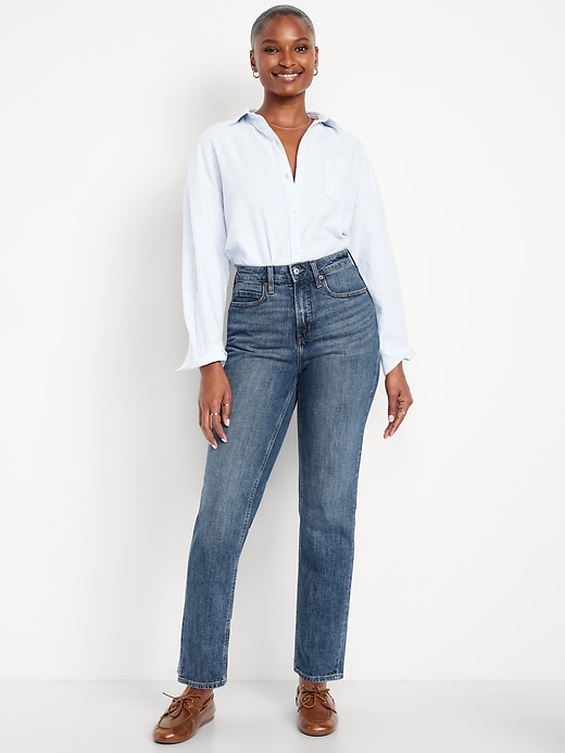 Image number 1 showing, Curvy Extra High-Waisted Straight Jeans