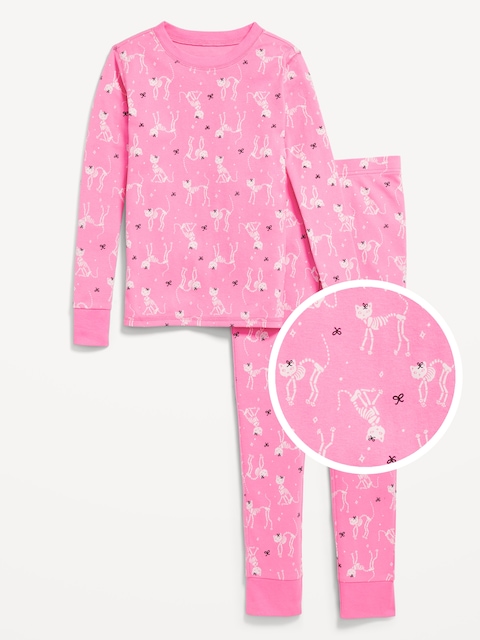 Printed Snug-Fit Graphic Pajama Set for Girls - Rose Claret
