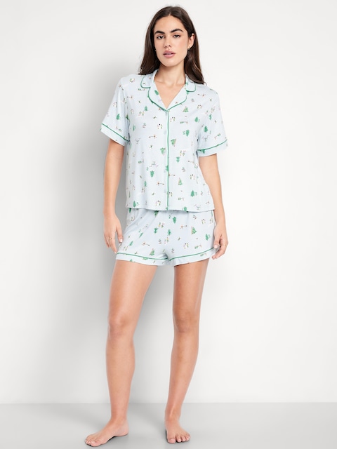 Sunday Sleep Knit Jersey Short Set - Winter Village Blue