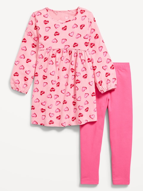 Long-Sleeve Dress and Leggings Set for Toddler Girls