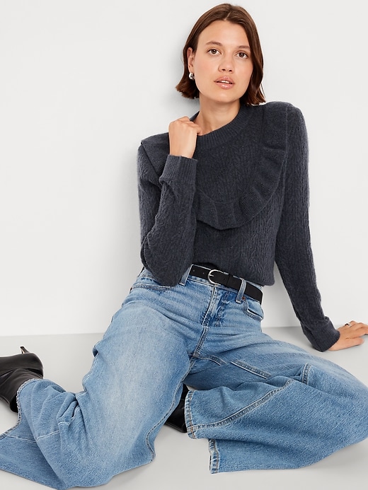 Image number 3 showing, Wool-Blend Cropped Ruffle Sweater