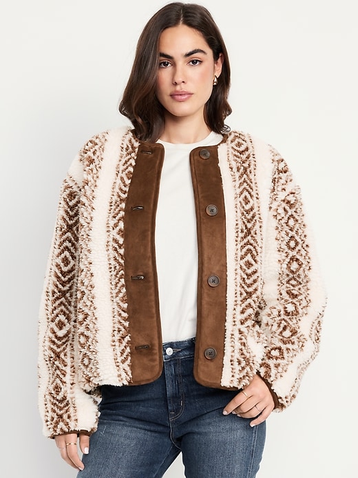 Image number 1 showing, Button-Front Sherpa Jacket