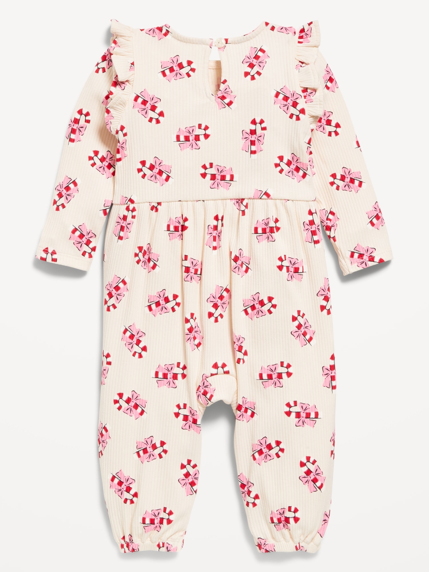 Long-Sleeve Ruffle-Trim Ribbed Jumpsuit for Baby
