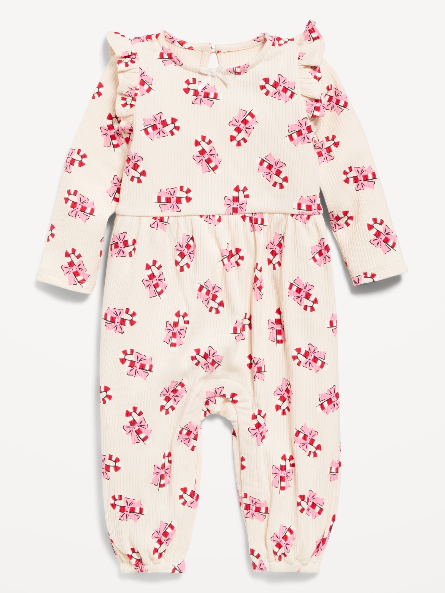 Long-Sleeve Ruffle-Trim Ribbed Jumpsuit for Baby