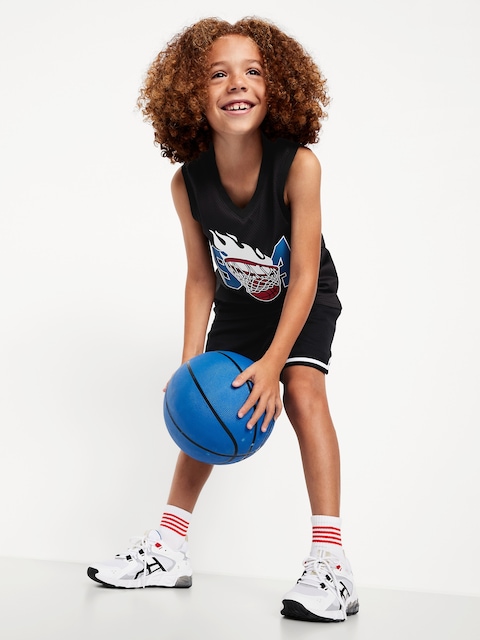 Mesh Graphic Basketball Tank Top for Boys - Black Jack