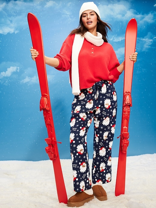 Image number 3 showing, Mid-Rise Printed Flannel Pajama Pants for Women