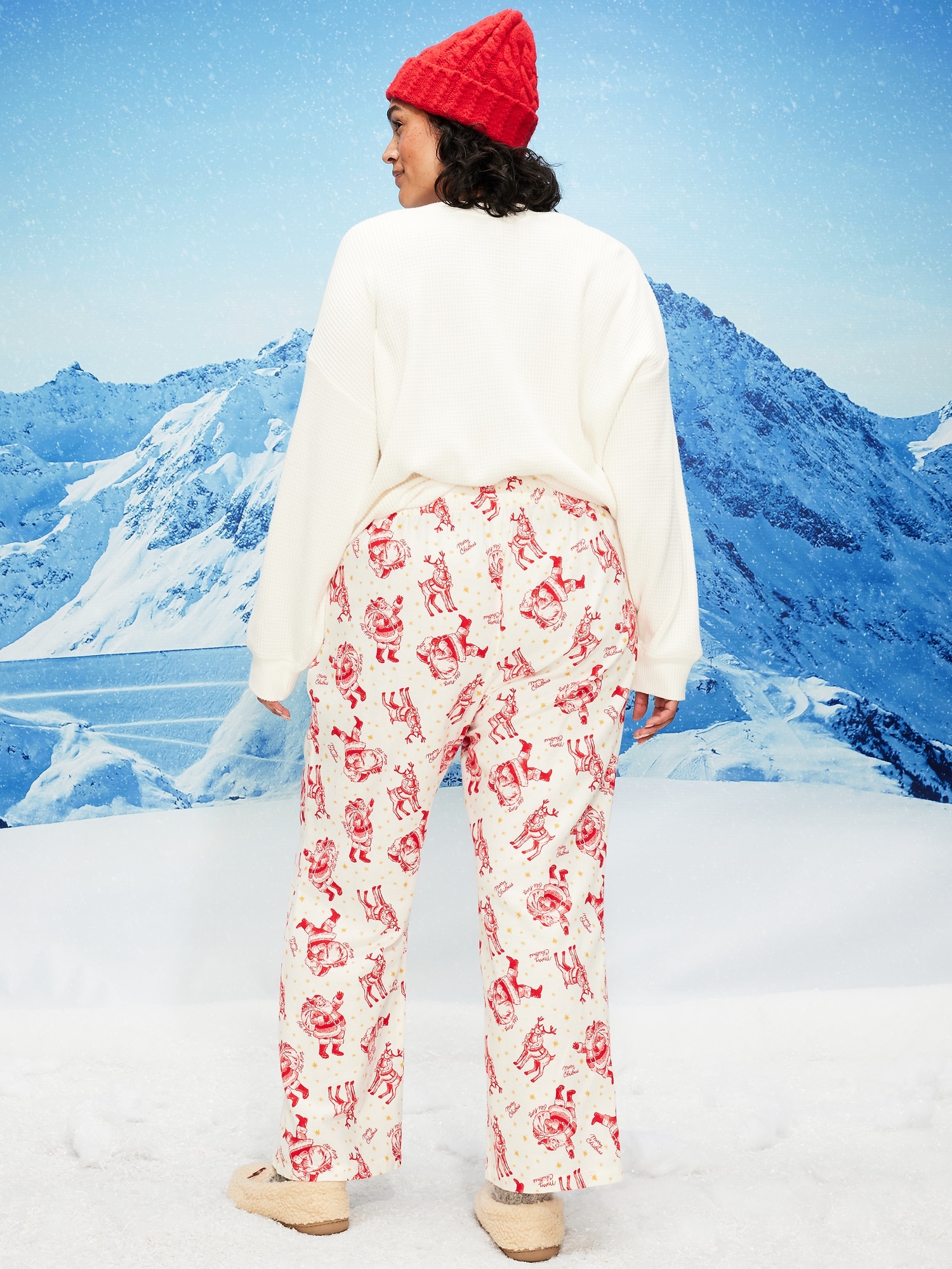 Mid-Rise Printed Flannel Pajama Pants for Women