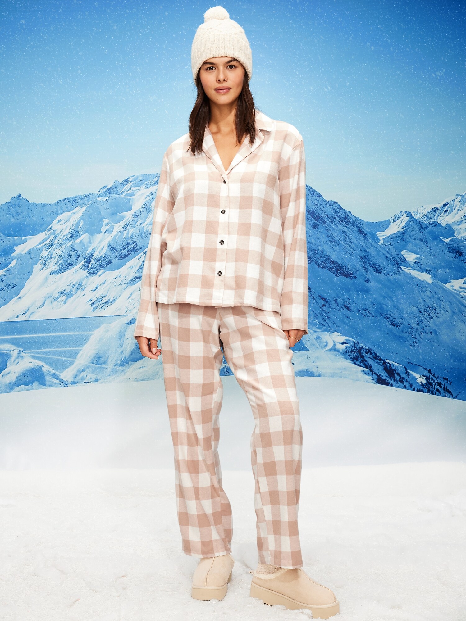Пижамный комплект Plaid, фланель — Old Navy, цвет: Нейтральный клетчатый — фото 5
