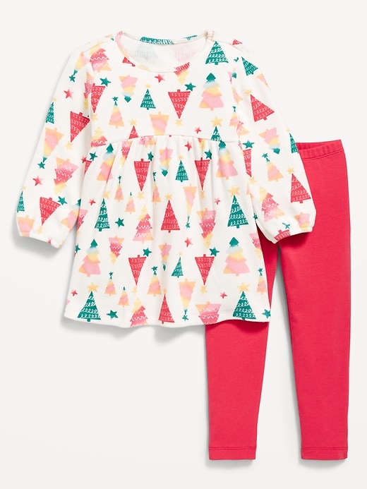 Image number 1 showing, Long-Sleeve Waffle-Knit Dress and Leggings Set for Toddler Girls