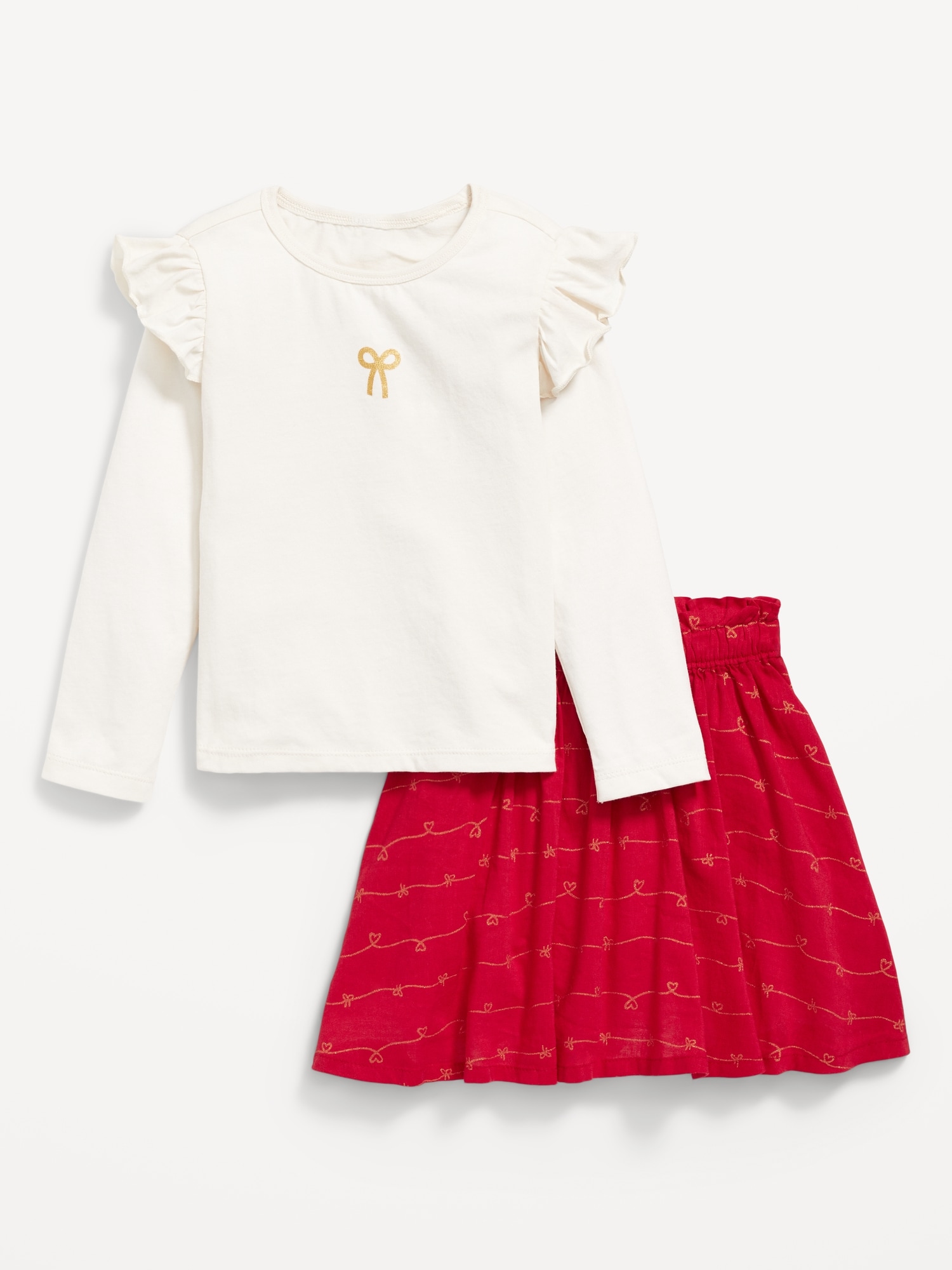 Long-Sleeve Ruffle T-Shirt and Skirt Set for Toddler Girls