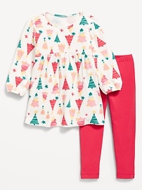 Image number 1 showing, Long-Sleeve Waffle-Knit Dress and Leggings Set for Toddler Girls
