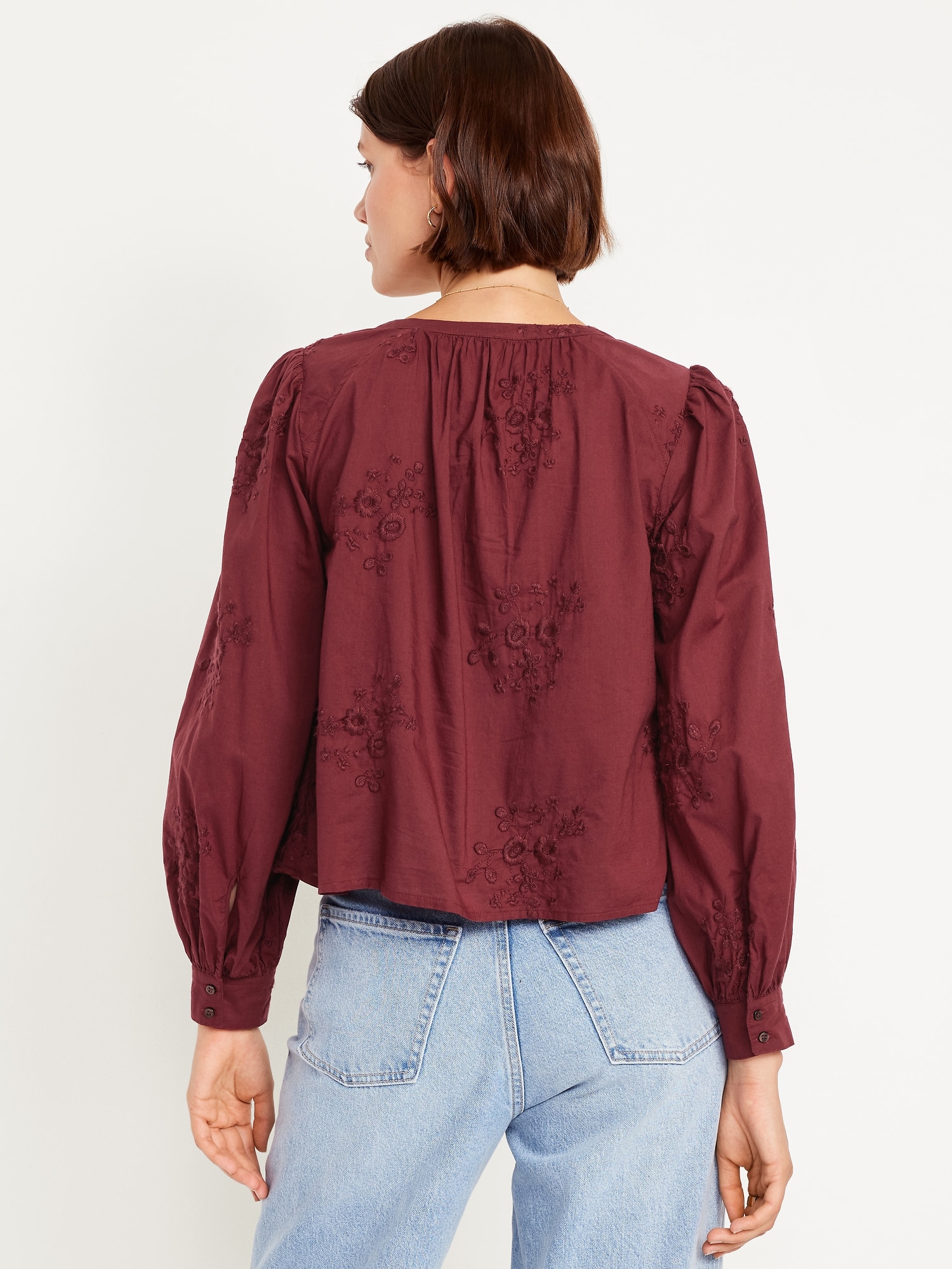 Button-Down Embroidered Top