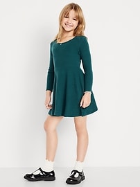 Image number 1 showing, Cozy Long-Sleeve Ribbed Fit and Flare Dress for Girls