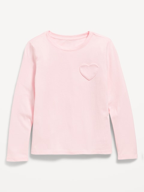 Softest Long-Sleeve Heart-Pocket T-Shirt for Girls - Blush On You