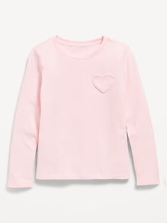Softest Long-Sleeve Heart-Pocket T-Shirt for Girls