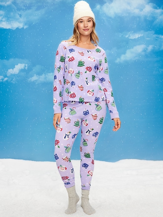 Image number 5 showing, High-Waisted Printed Waffle Pajama Leggings for Women