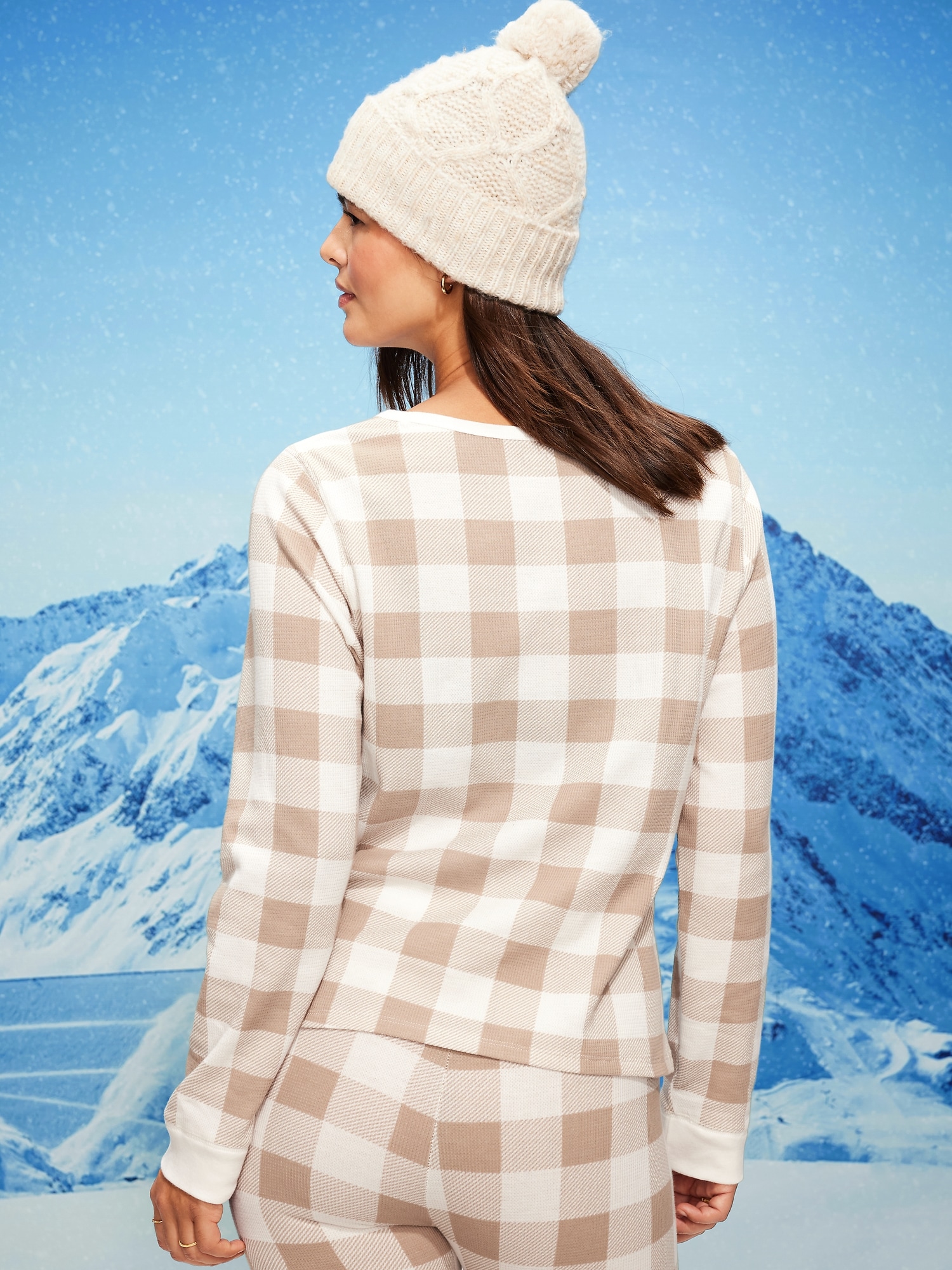 Scoop-Neck Waffle Pajama Top for Women