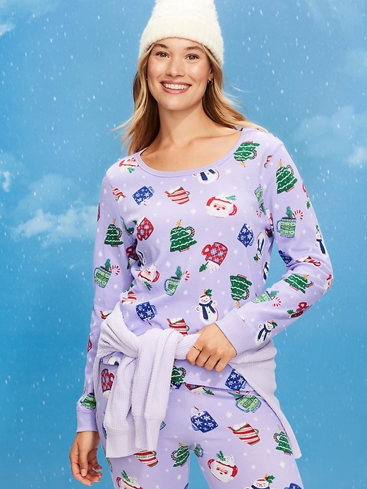 Image number 5 showing, Scoop-Neck Waffle Pajama Top for Women