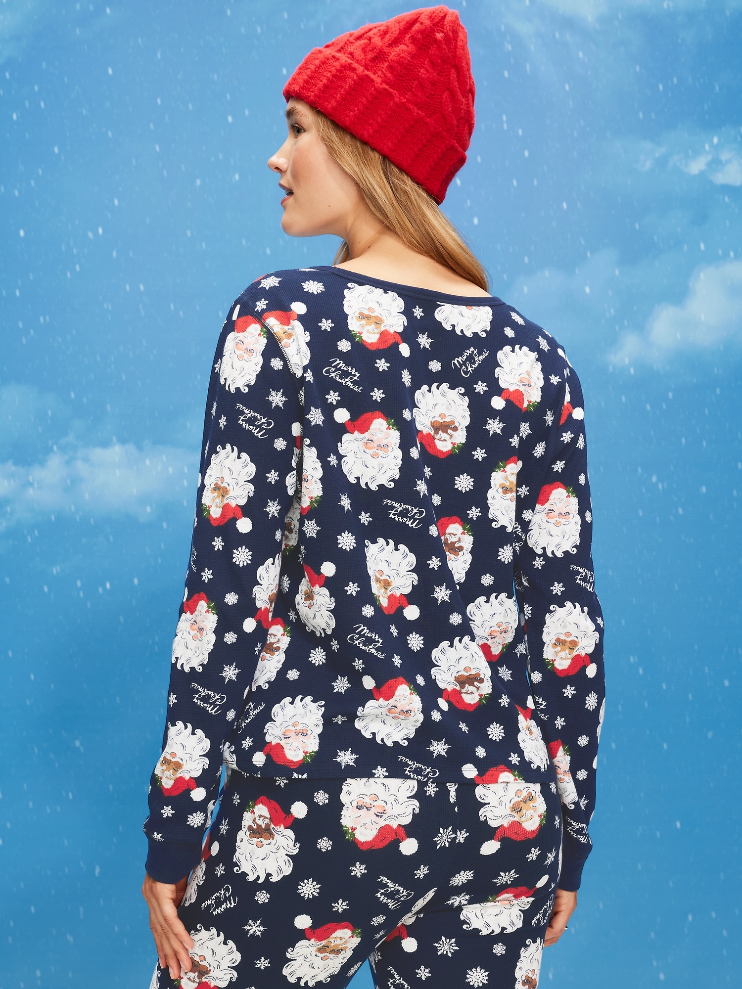 Scoop-Neck Waffle Pajama Top for Women