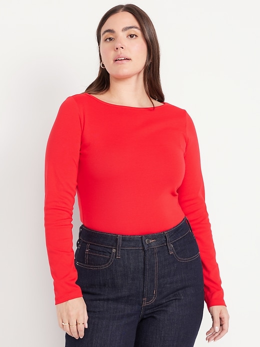 Image number 5 showing, Snug Long-Sleeve Boat-Neck T-Shirt