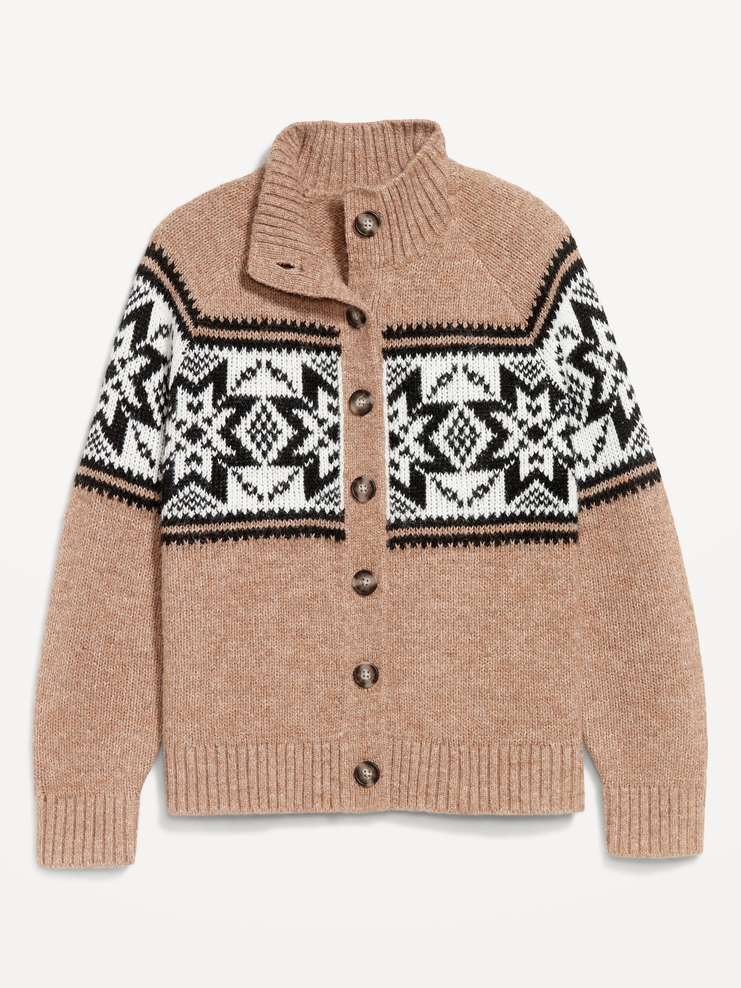 Mock-Neck Wool-Blend Cardigan Sweater