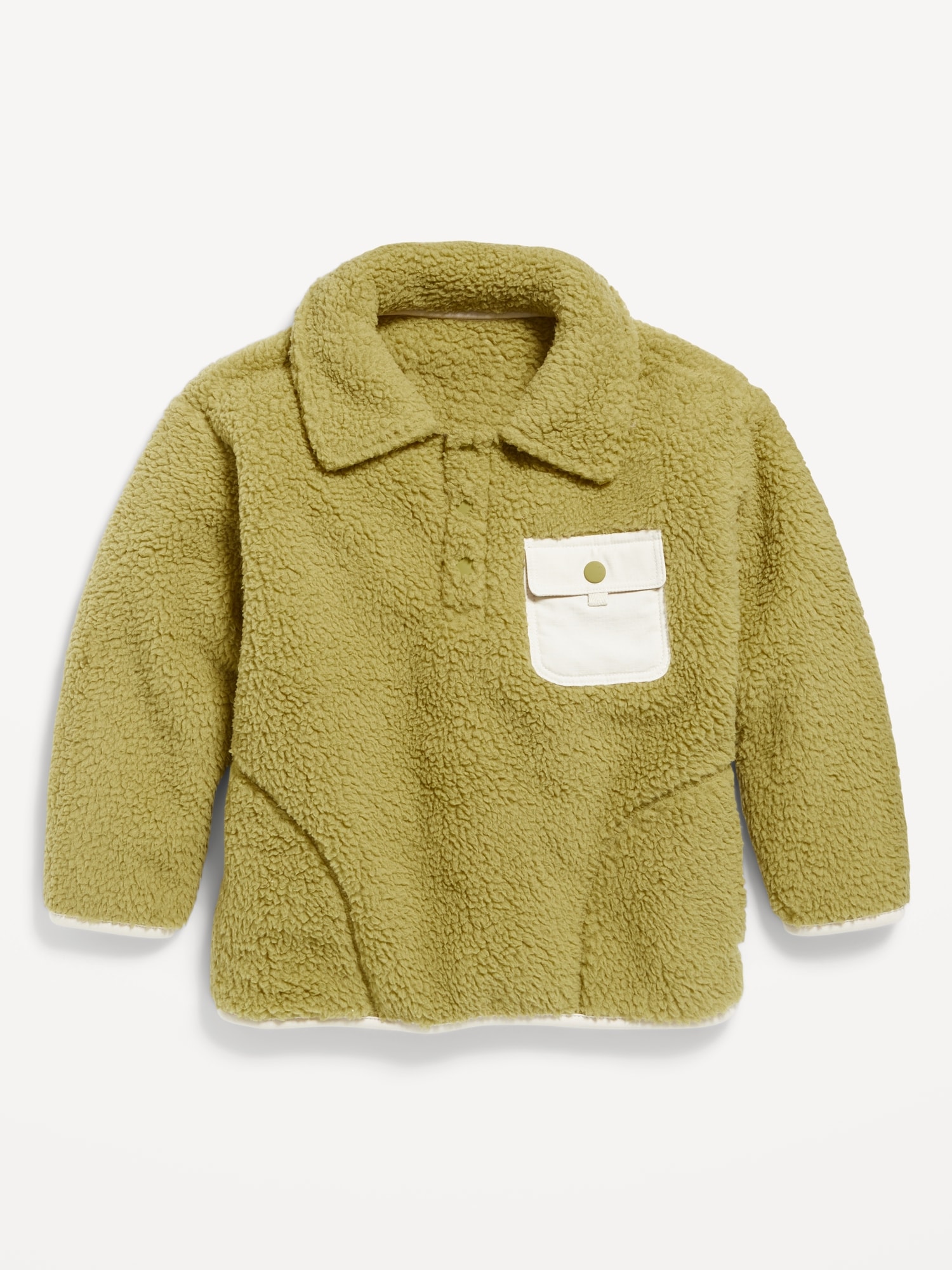 Oversized Sherpa Collared Henley Pullover for Toddler Boys