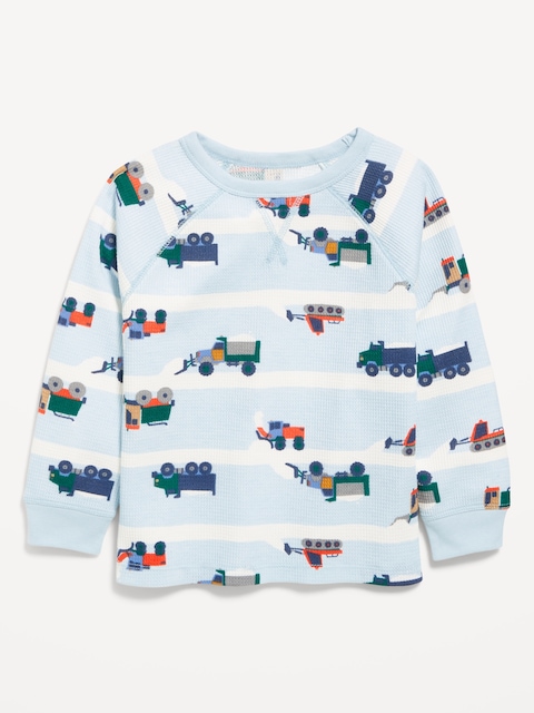 Printed Long-Sleeve Thermal-Knit T-Shirt for Toddler Boys - Transportation