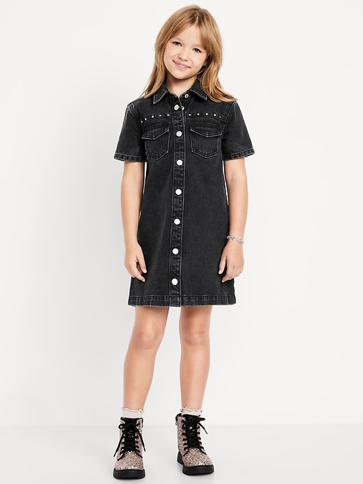 Image number 1 showing, Studded Pocket Jean Shirt Dress for Girls