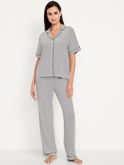 Classic Jersey Pajama Pant Set - Dark Gray Stripe
