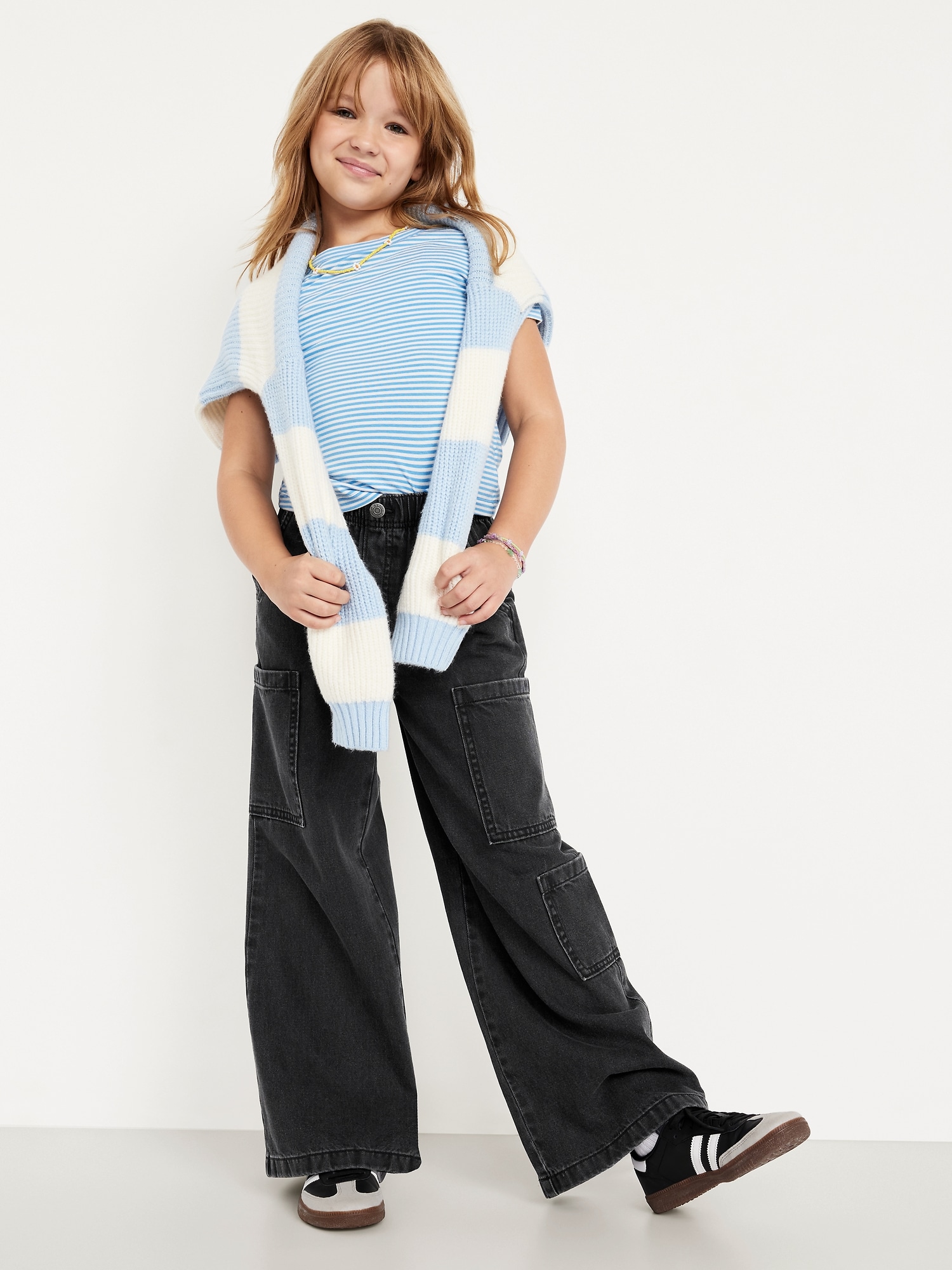 High-Waisted Pull-On Super Wide-Leg Cargo Jeans for Girls