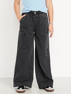High-Waisted Pull-On Super Wide-Leg Cargo Jeans for Girls
