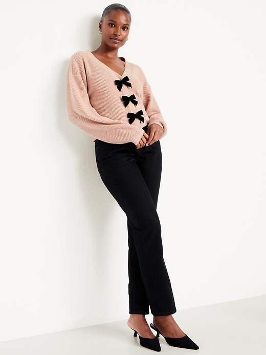 Image number 3 showing, SoSoft V-Neck Bow-Front Cardigan Sweater