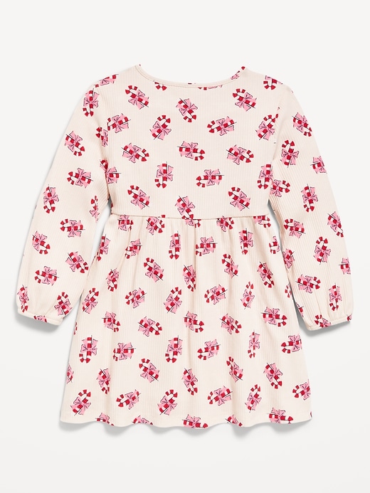 Image number 2 showing, Printed Long-Sleeve Ribbed Dress for Toddler Girls