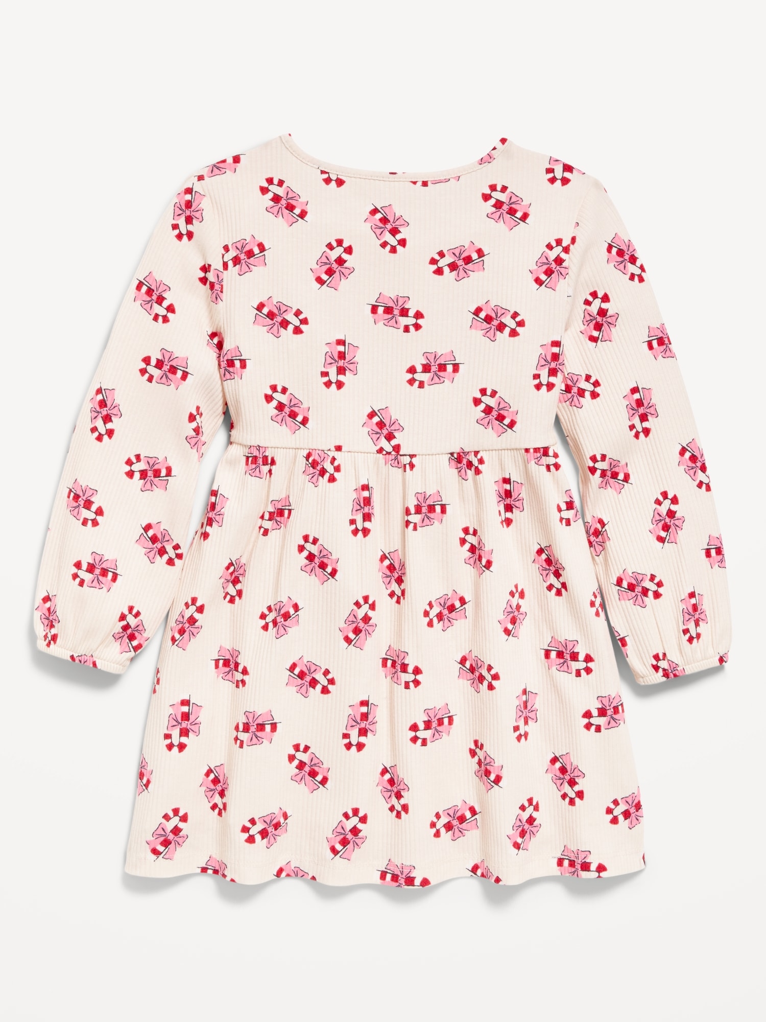 Printed Long-Sleeve Ribbed Dress for Toddler Girls