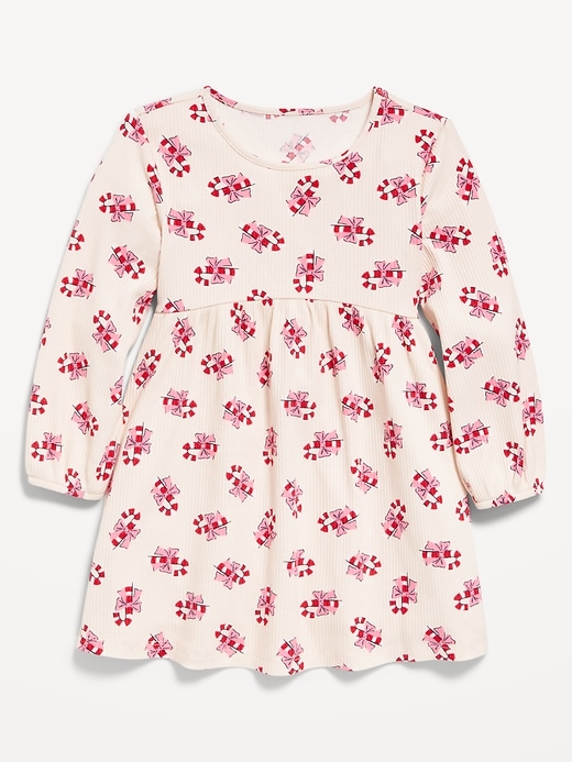 Image number 1 showing, Printed Long-Sleeve Ribbed Dress for Toddler Girls