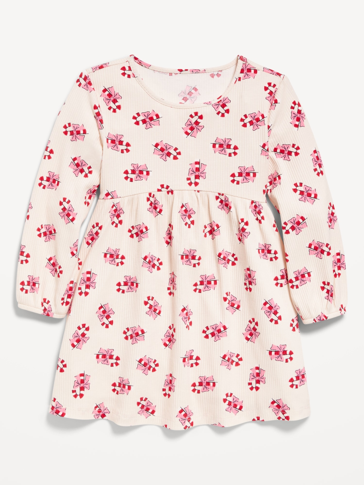 Printed Long-Sleeve Ribbed Dress for Toddler Girls